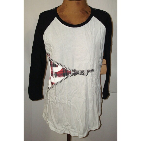 New Womens Designer True Religion Jeans Raglan USA Tee Shirt Top Logo M White NW - Picture 1 of 4